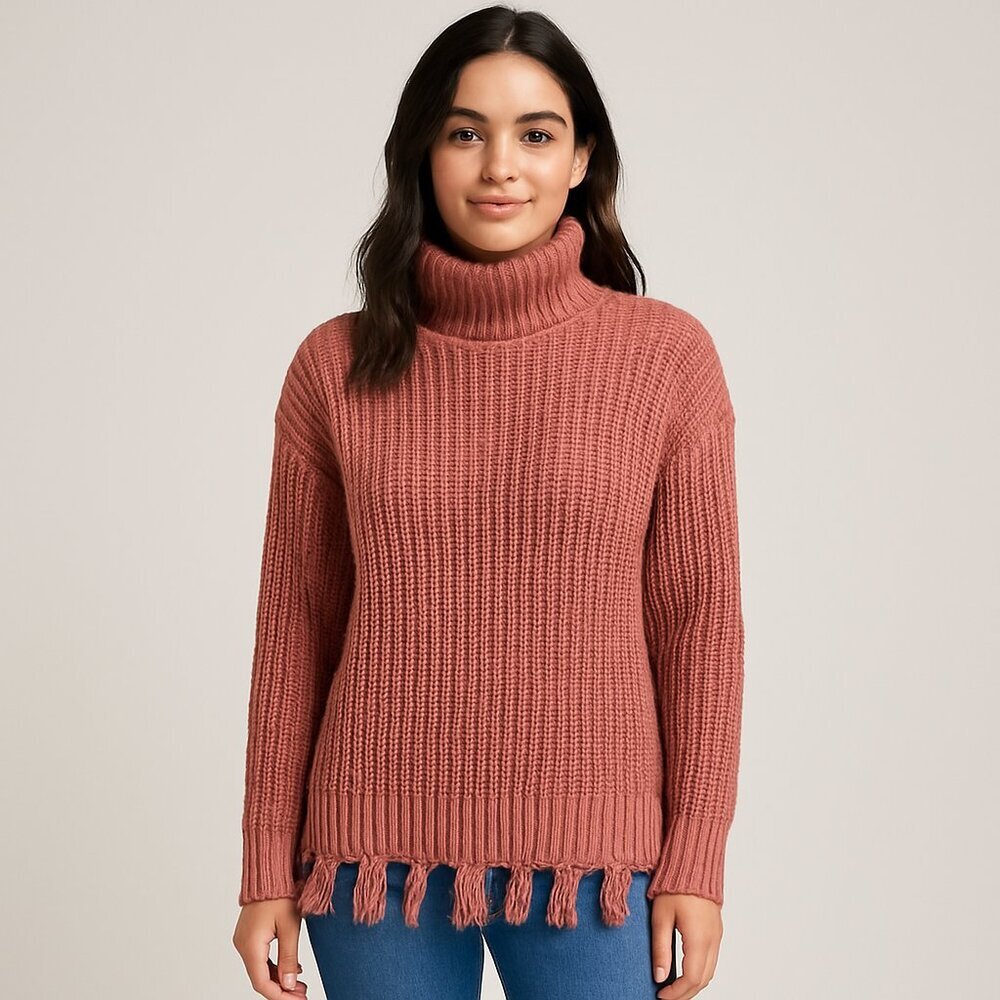 Almost Famous Knit Fringe Sweater Mauve Pink Acrylic Boho Women’s XL